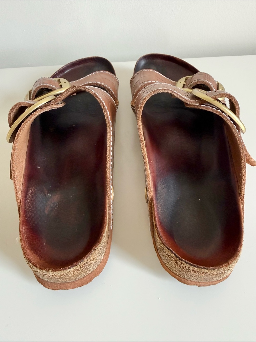 Birkenstock + STAUD Arizona Big Buckle Slide Sandal Croc Embossed Brown 40/9 - Picture 4 of 13